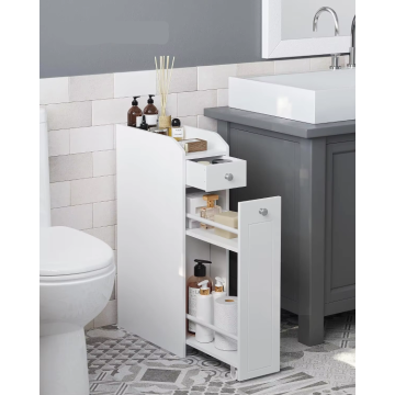 Modern White Small Bathroom Corner Floor Storage Cabinet with Drawers from Chinese Furniture Factory