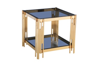 Gold-Frame Dual-Level Side Table with Glass