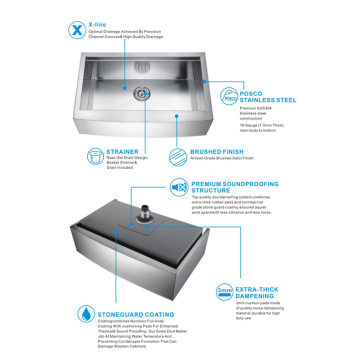 Cupc Fregadero de cocina de acero inoxidable hecho a mano Cupc