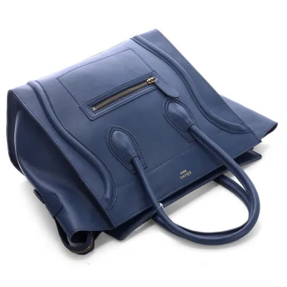 Dark Blue Original Leather Soft Suede Leather Lining Celine Luggage With Gold Hardware
