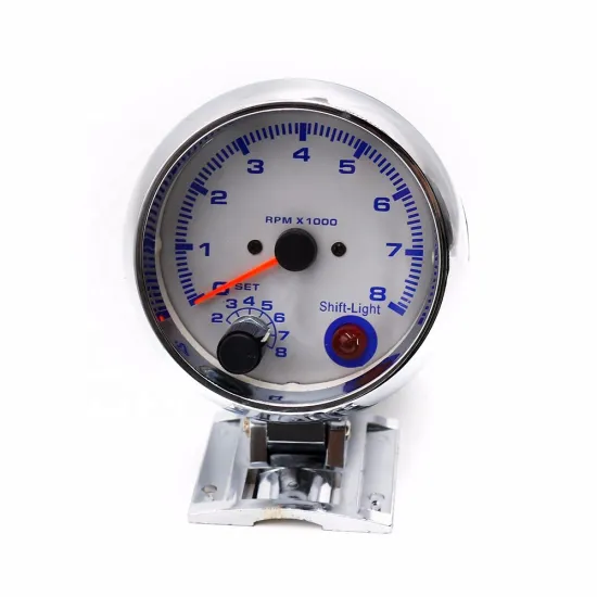 3.75 Inch LED Tachometer with Shift Light for Car, 0-8000 RPM, Chrome Finish - 80mm Dial