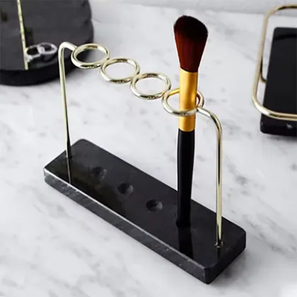 Handcrafted Marble and Brass Makeup Brush and Lipstick Stand