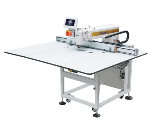 Efficient in-line template sewing machine