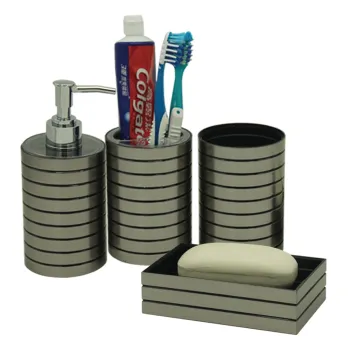 Gold and Silver Metal-Printed Plastic Wholesale Bathroom Set - Four Pieces