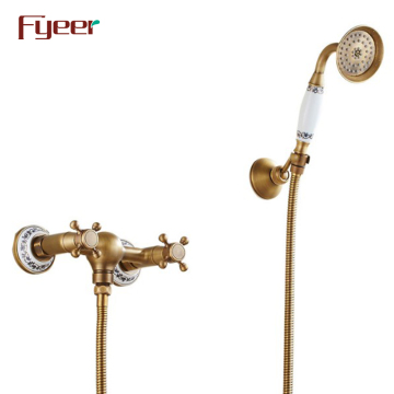 Fyeer Double Cross Handle Antique Shower Faucet with Ceramic Base
