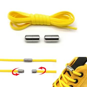 Custom Premium Elastic Shoelaces: 21 Colors including 5mm Oval Bright Yellow with Metal Screw Lock for Adults, Kids, and Elderly