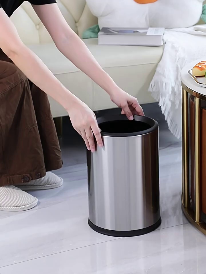 Large Capacity Stainless Steel Trash Can with Lid for Living Room Kitchen Bathroom