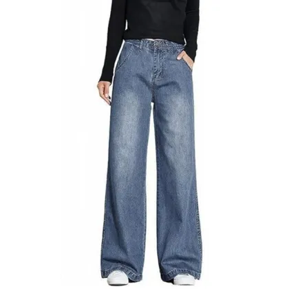 Casual Women High Waist Loose Straight Jeans Trousers