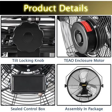 HICFM Built with 1/6HP Premium TEAO Enclosed Motor and Shielded Ball Bearings, The heavy duty industrial wall fan