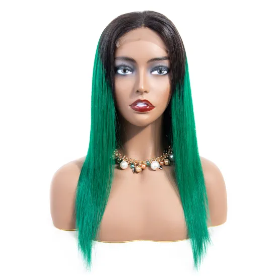 Natural Brazilian Straight Human Hair Wigs Ombre 1b Green Lace Closure Remy Long Wigs 180% Density Pre Plucked with Baby Hair