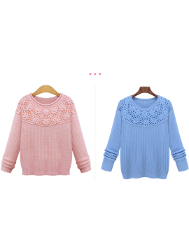 New Arrival Fashion Women High Quality Solid Pink And Blue Pullover Sweater