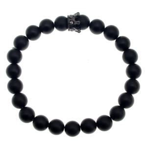 Matte Agate Black CZ Crown King Bracelet For Men Fashion