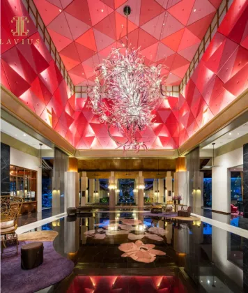 Giant art deco red murano glass chandelier