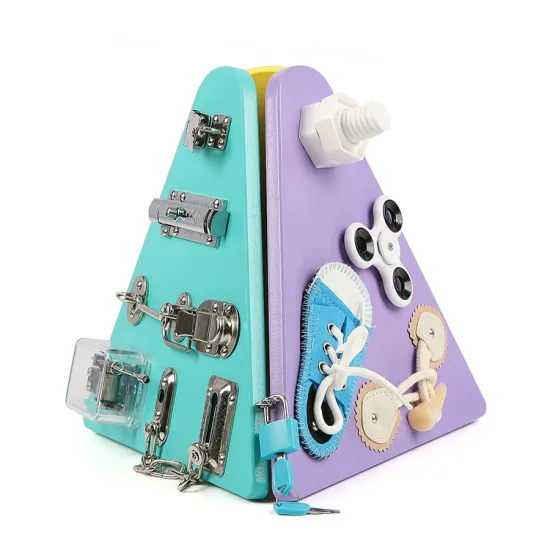 New Colorful Montessori Toys: Wooden Geometric Pyramid and House Busy Board for Toddlers