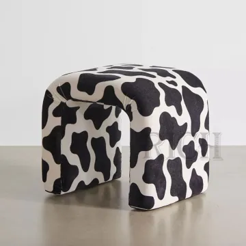 Modern Small Velvet Ottoman Stool for Makeup Vanity or Seating