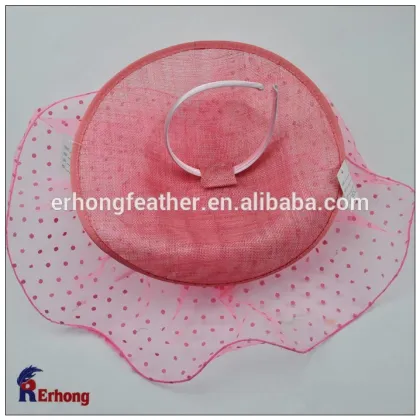 Women Church Sinamay Hat Folding Sun Hat Sinamay Ribbon Feather Hat With Flower Trim
