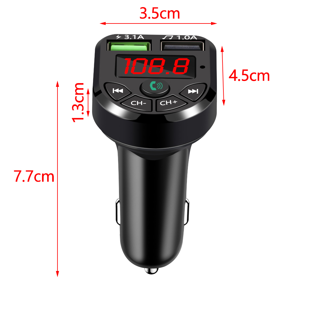 1 PC Wireless Bluetooth 5.0 Car FM Transmitter MP3 Player Hands Free Radio Adapter Car Kit Aux Audio USB Charger Accesories