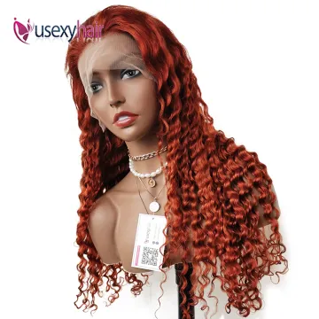 Wholesale Colored Deep Wave Virgin Brazilian Hair Wigs Human Hair Lace Front Burnt Orange Wig Transparent HD Lace Frontal Wig