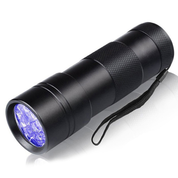 Lampal de poche à batterie à sec personnalisable Mini UV avec LED de 395 nm, corps en aluminium, 12 LED ultraviolets et corde attachable