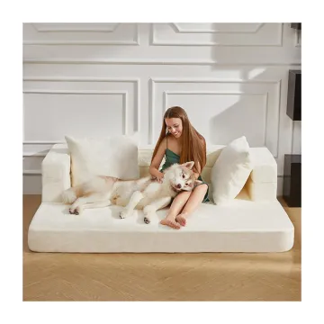 3-in-1 Folding Bean Bag Chair with Pillow: Faux Fur Floor Sofa & Dog Bed (Large)