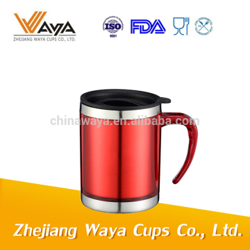 16oz Stainless outer plastic beer mug with silicone lid and handle