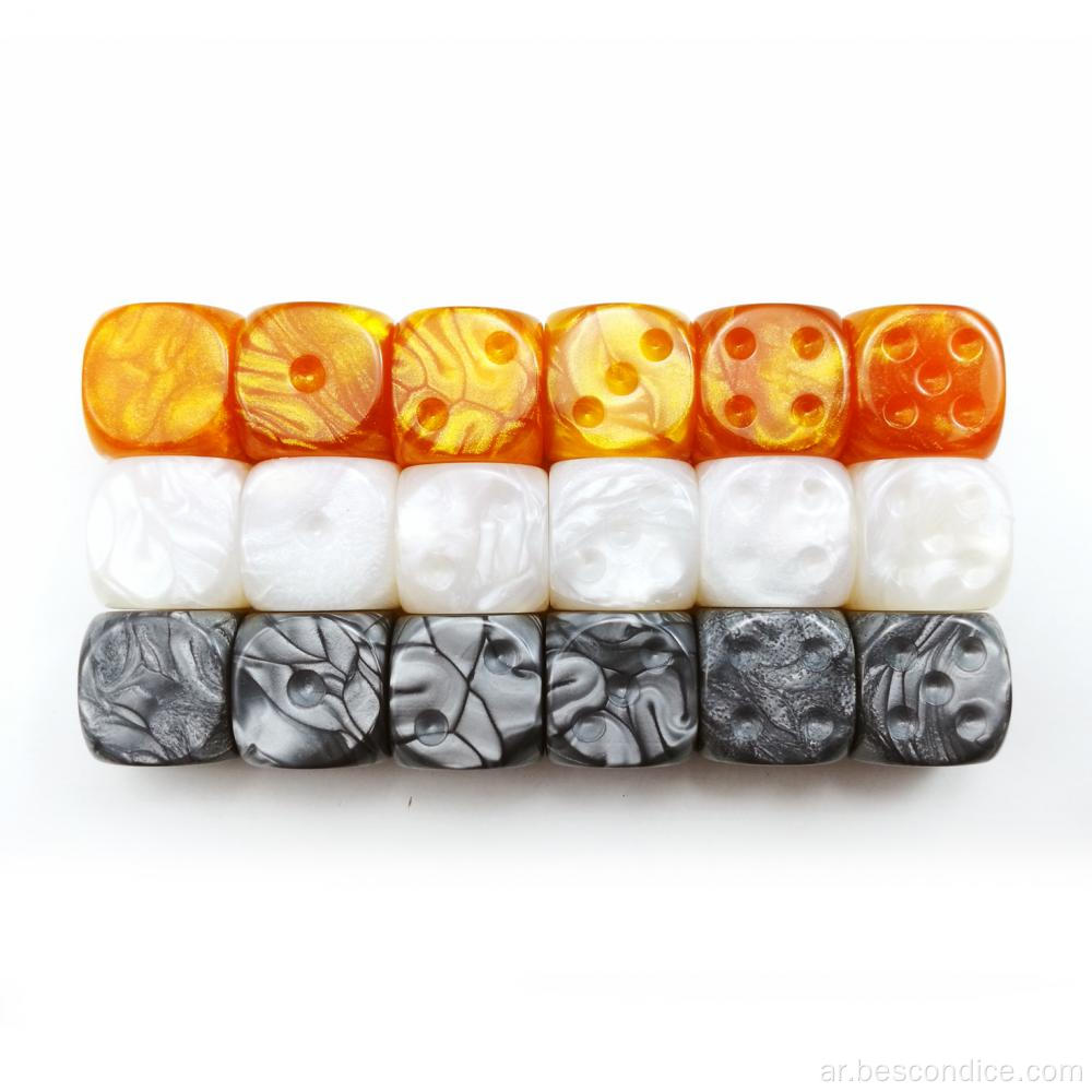 Bescon Raw Raw Marble 16mm Game Dice مع الجانب السادس الفارغ ، 6 ألوان متنوعة