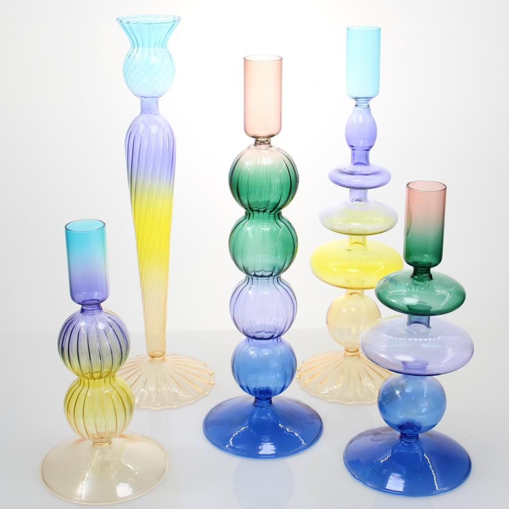 Multi Color Glass Candlestick Holder