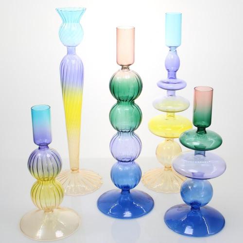 Tall Conneined Multi Color Wedding Glass Candlestick Holder