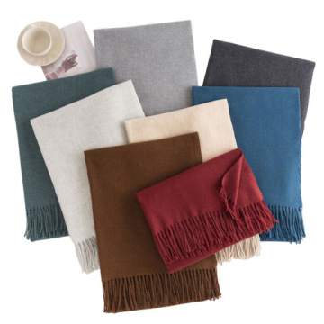 Acrylic Pure Color Fringed Double-Sided Warm Scarf