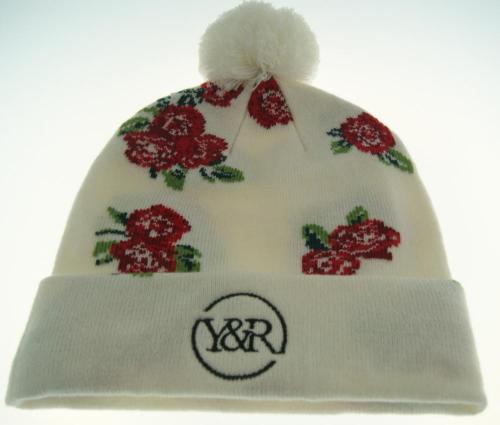 Signore fiore cappello Beanie del Jacquard con ricamo