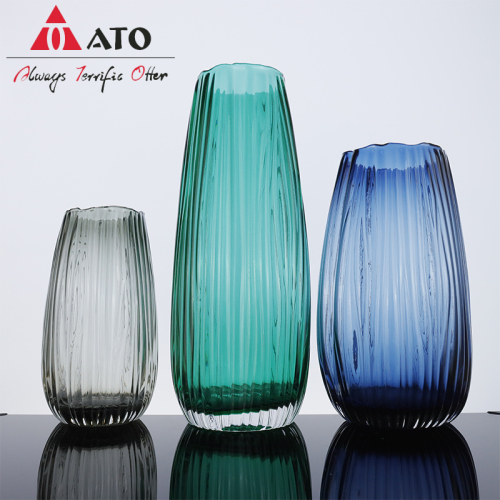 モダンなストライプカラーガラスビンテージフラワーテーブル花瓶
