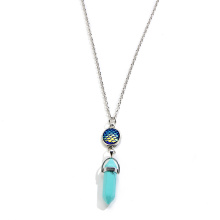 Turquoise fish's scales hexagonal prism Stone Necklace