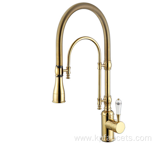 Gold Brass Porcelain Handle Swirling Spout Faucet