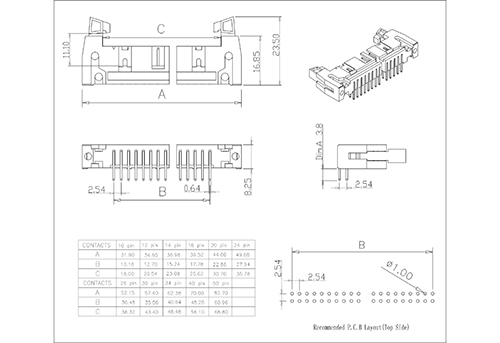 2.54mm (0.100 &quot;) Αρσενική κεφαλίδα εκτοξευτήρα 90 ° Διπλή σειρά με ειδικό σύντομο μάνδαλο