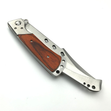 Coltello tascabile grande in acciaio inossidabile con manico in legno