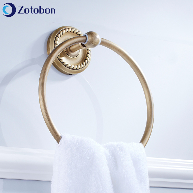 ZOTOBON Simple Wall-Mounted Round Towel Ring Antique Brass Towel Storage Rack Bathroom Supporter Hardware Accessories H276