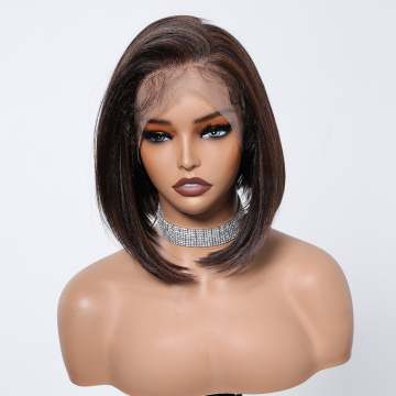 Ainizi High Quality Fiber Short 10 Inches Bob Brown 13x6 Synthetic Lace Front Wig for Women