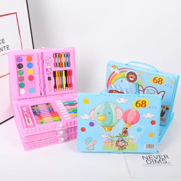 68 Piece Non-Toxic Kids Plastic Case Watercolor Pen & Colour Pencil Art Drawing Set