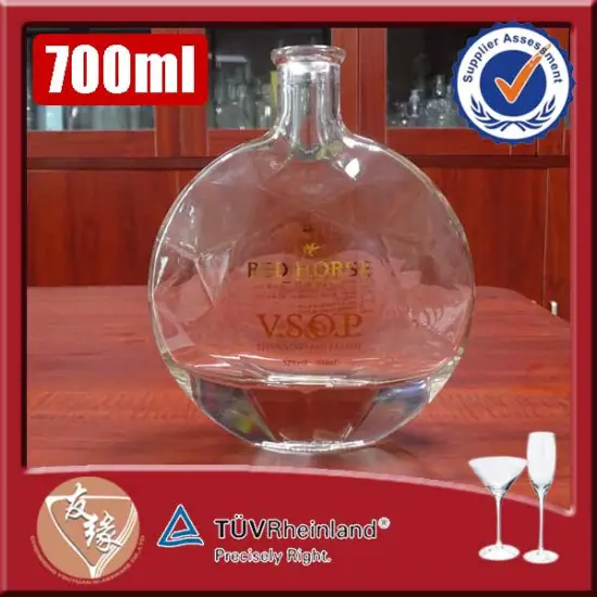 Top grade crystal transparent 700ml 100ml unique custom brand vsop glass bottle for brandy