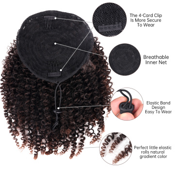 Alileader Recommend 90g 9.8inch Puff Afro Curly Deep Wave Drawstring Passion Twist Ponytail Clip In Hair Extension