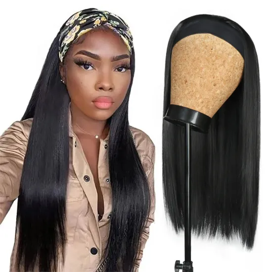 Headband Wigs for Black Women Straight silky Headband Wigs long Hair Machine Made Glueless Headband Wigs