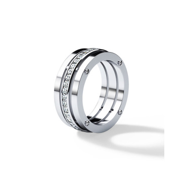 Puting gintong mataas na polish brilyante na gilid ng kasal band