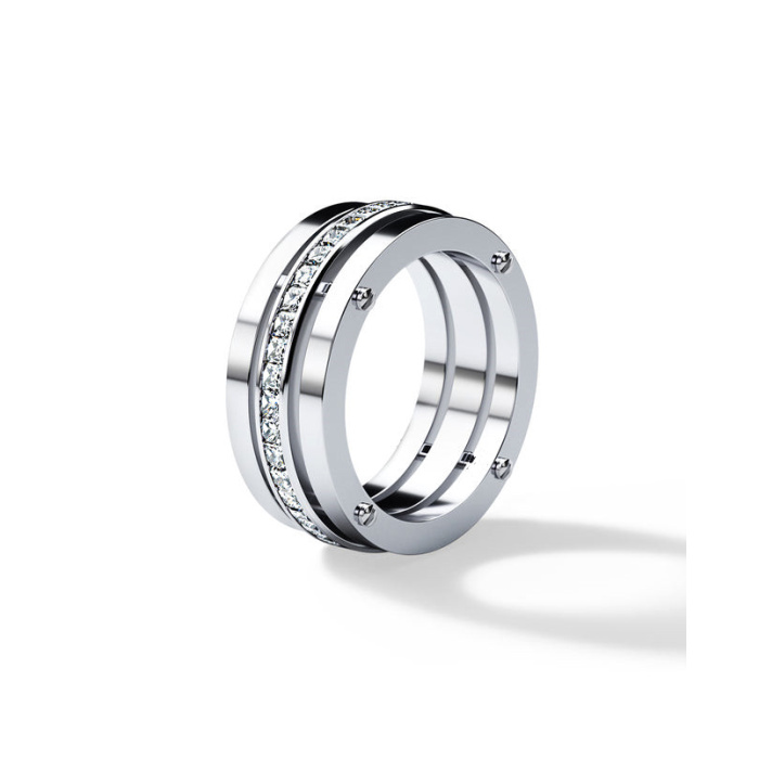 Puting gintong mataas na polish brilyante na gilid ng kasal band