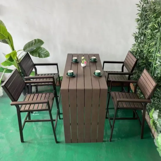 Wooden Outdoor High Chair and Table Set for Patio, Garden, and Cafe