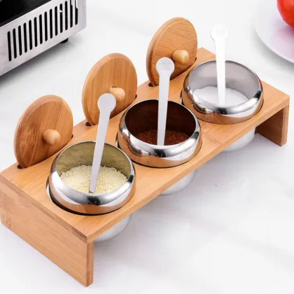 Stainless Steel Seasoning Jar Three-piece with Spoon