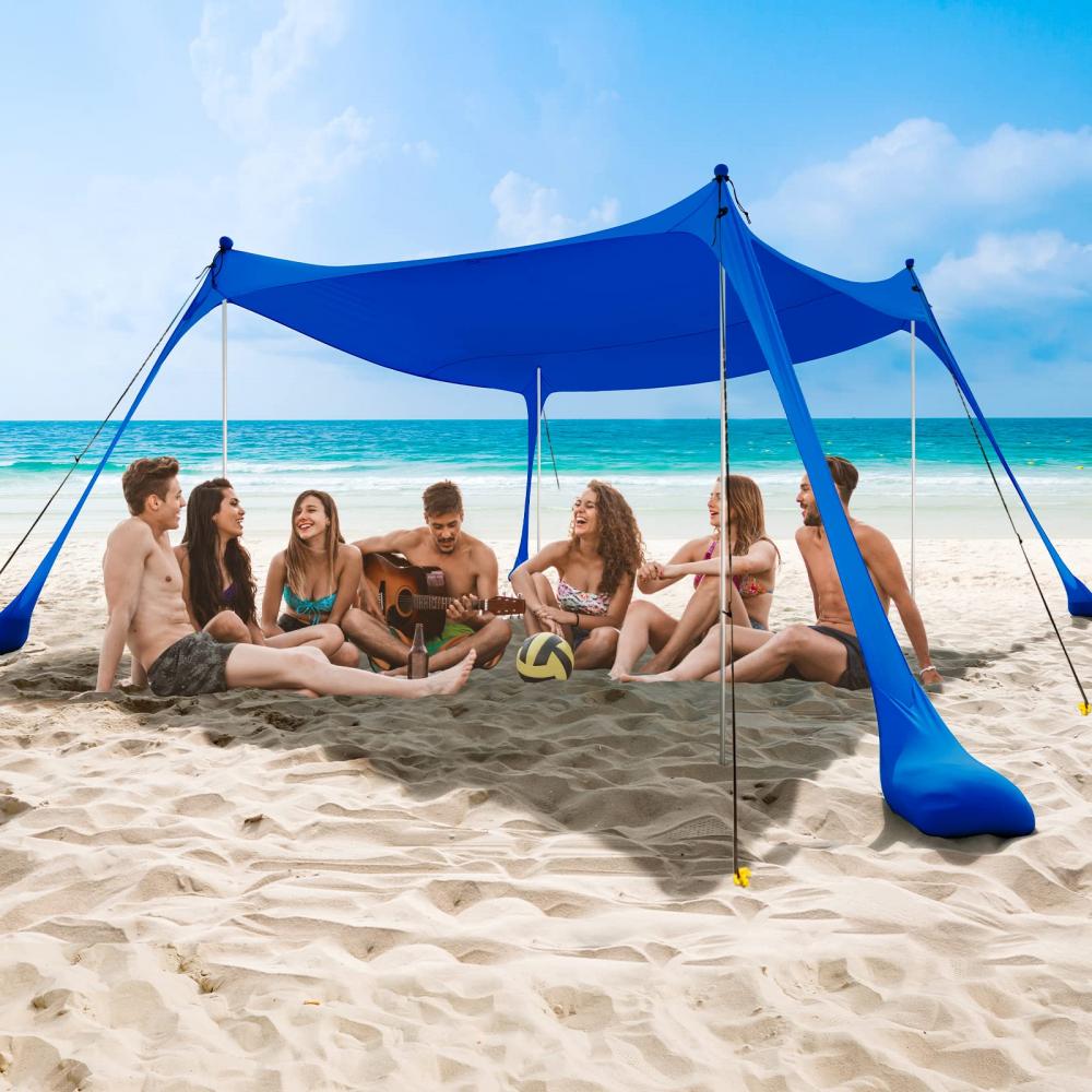Abrit de soleil de plage portable avec 4 poteaux en aluminium
