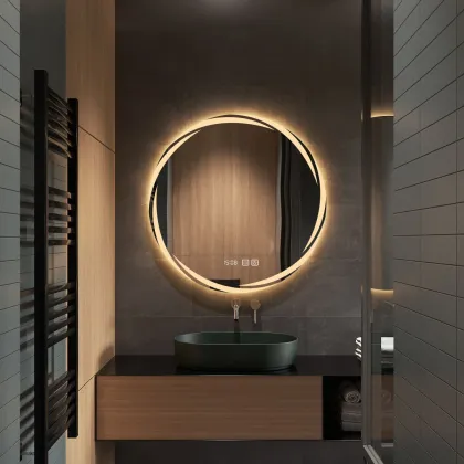LED Illuminated Wall-Mounted Bathroom Mirror with Washbasin and Cabinet
