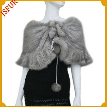 Fashion women's natural knitted mink fur shawl