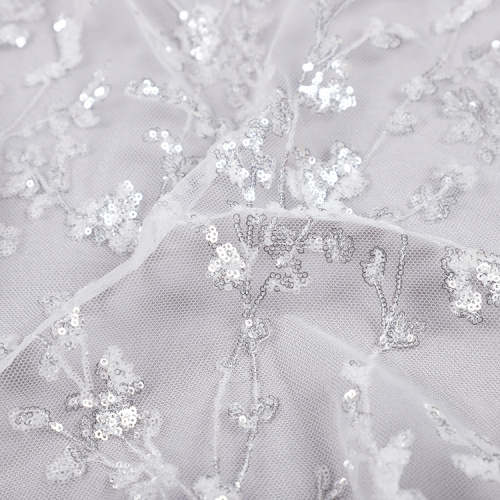 Beautiful bridal tulle embroidery sequined lace fabric