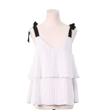 White Black Stripe Double Layer Front Top